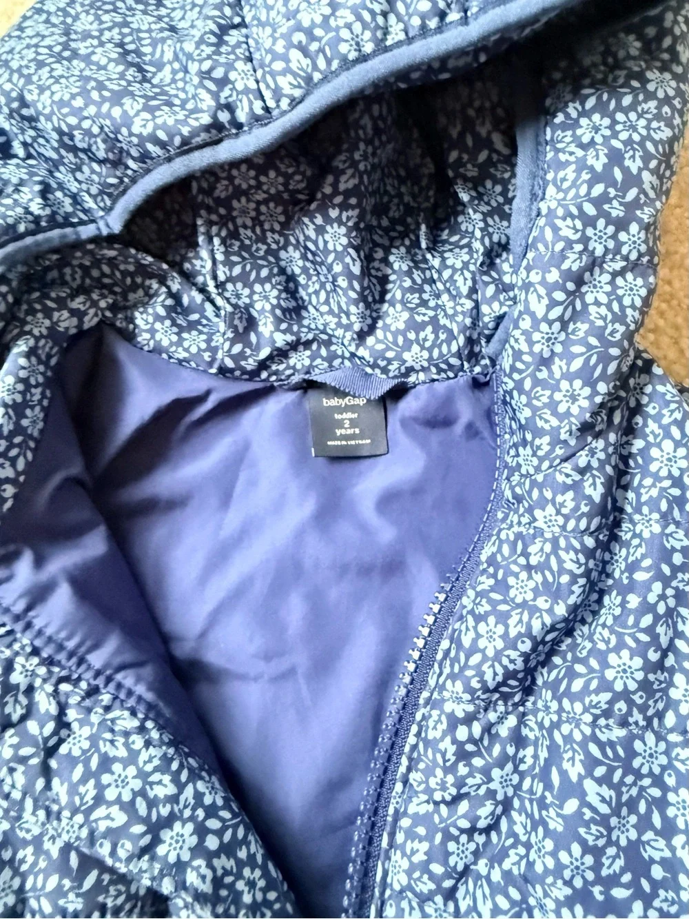 GAP Navy Blue Floral Hooded Puffer Jacket
